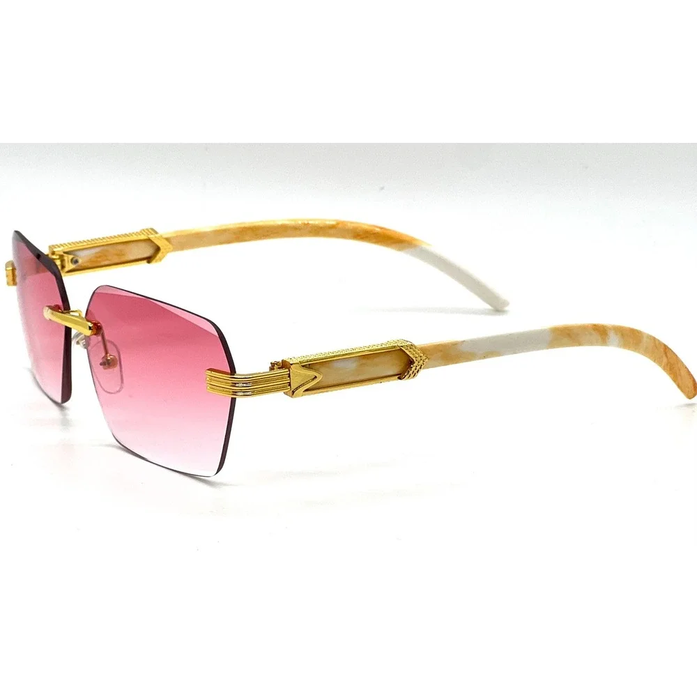 Women Sunglasses Gold Marble Frame Pink Gradient Lens UV400 Lady's Driving Gafas